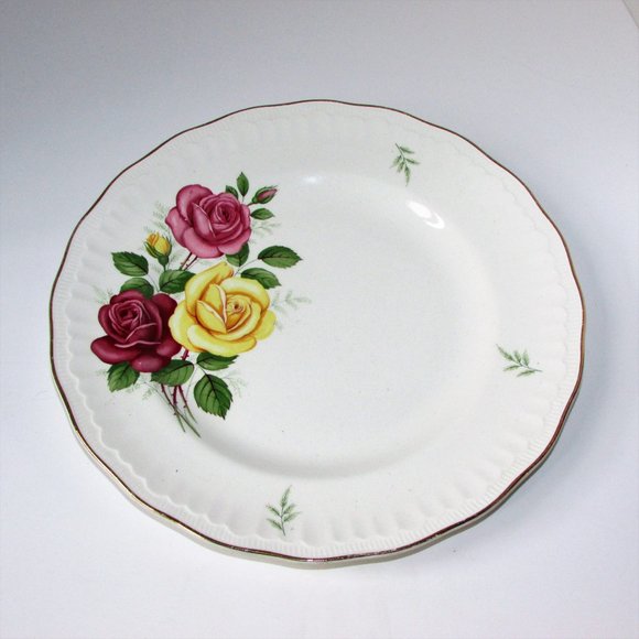 Vintage Dinner Plate Swinnerton's Rosetta Luxor Vellum Pink Yellow Roses 837608 - Picture 4 of 4